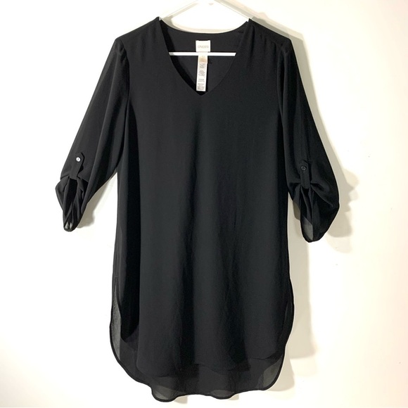 Chico's Tops - Chico’s Black sheer chiffon 3/4 Sleeve tunic 2/$35